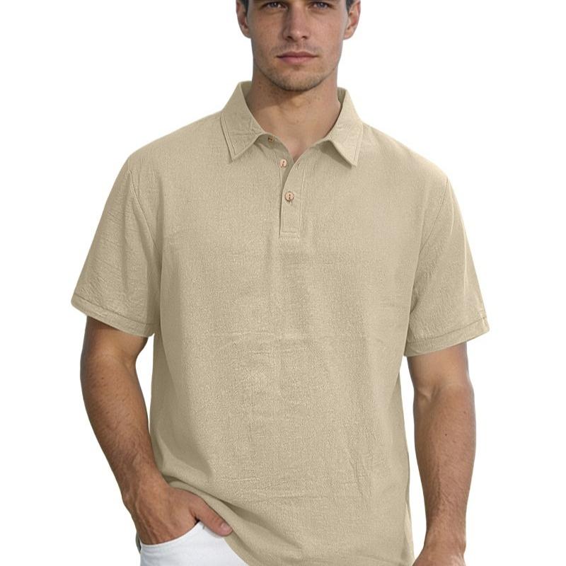Polo Uomo in Lino Monocolore - T-shirt Premium da Business con Collo a Revers e Maniche Corte
