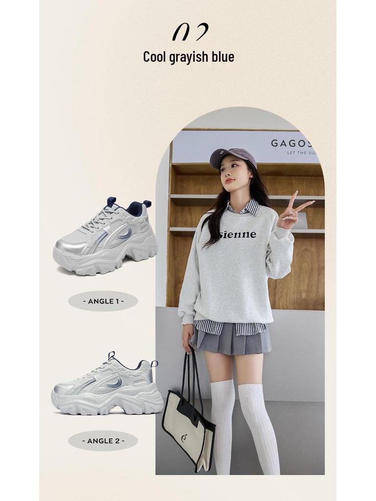 Ougushideng Women's 2025 Autumn Height-Boosting Thick-Soled Casual Sneakers