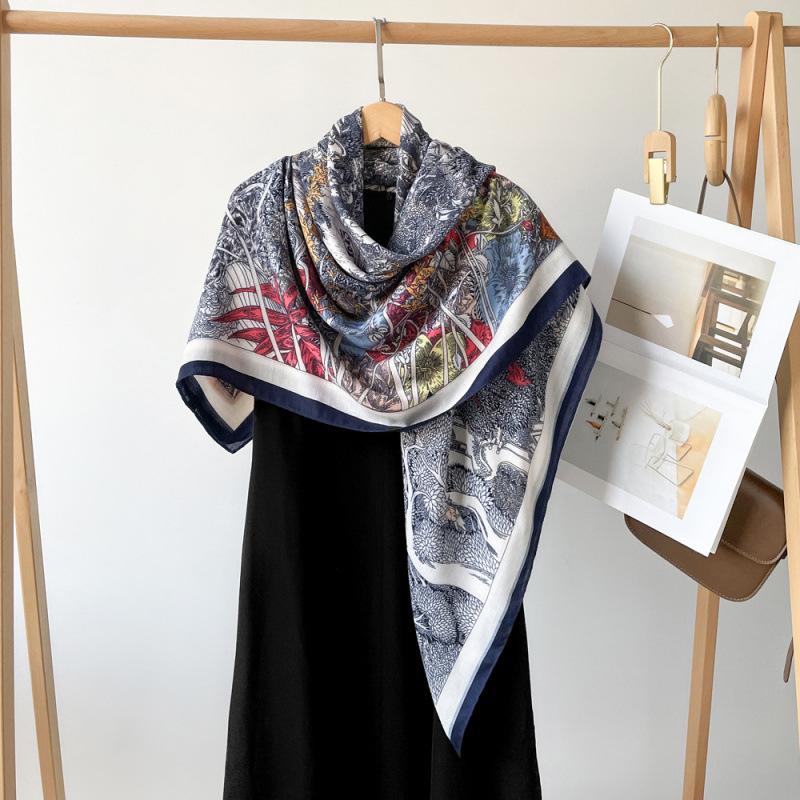 Silk Scarf Big Square Scarf for Women's Spring New High-end Touching Double-sided Digital Printed Shawl Scarf