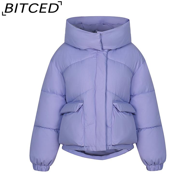 BITCED Women's Loose-Fit Puffer Jacket with Hood - Short-Length Thickened Winter Coat
