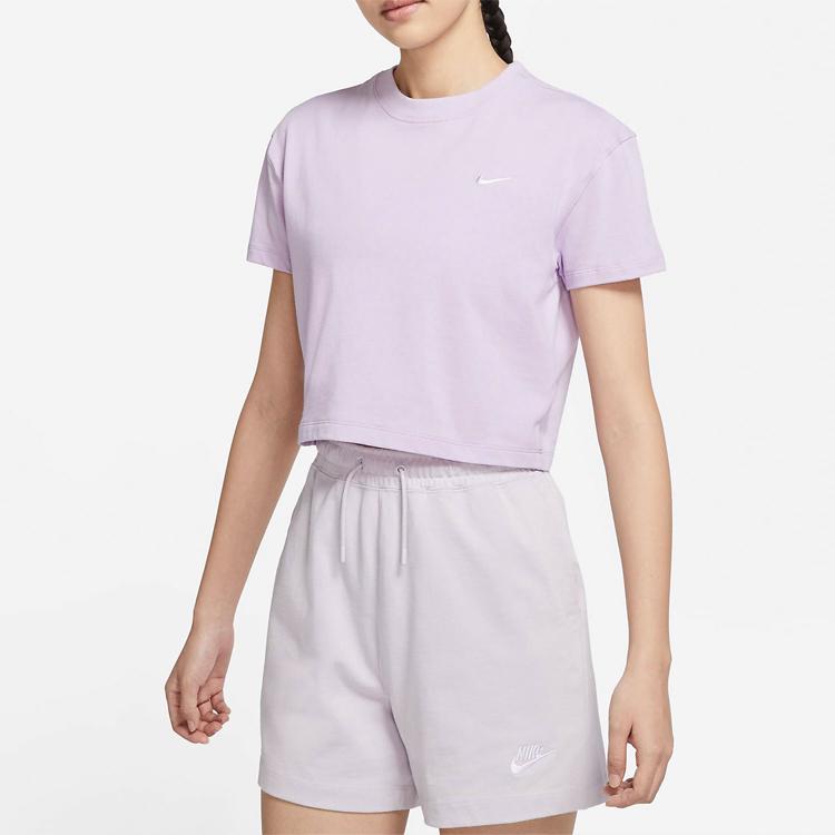 Nike Casual Solid Color Logo Short Sleeve Round Neck T-Shirt Women Tops Pink Purple DA0324-530