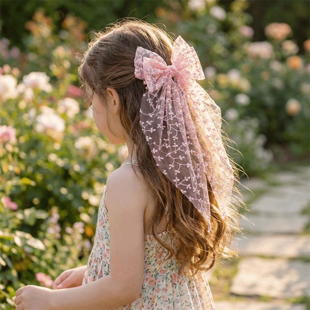 Vintage Princess Style Hair Clip Flower Embroidery Kids Hair Accessories Lace Bow Hairpin  Wedding