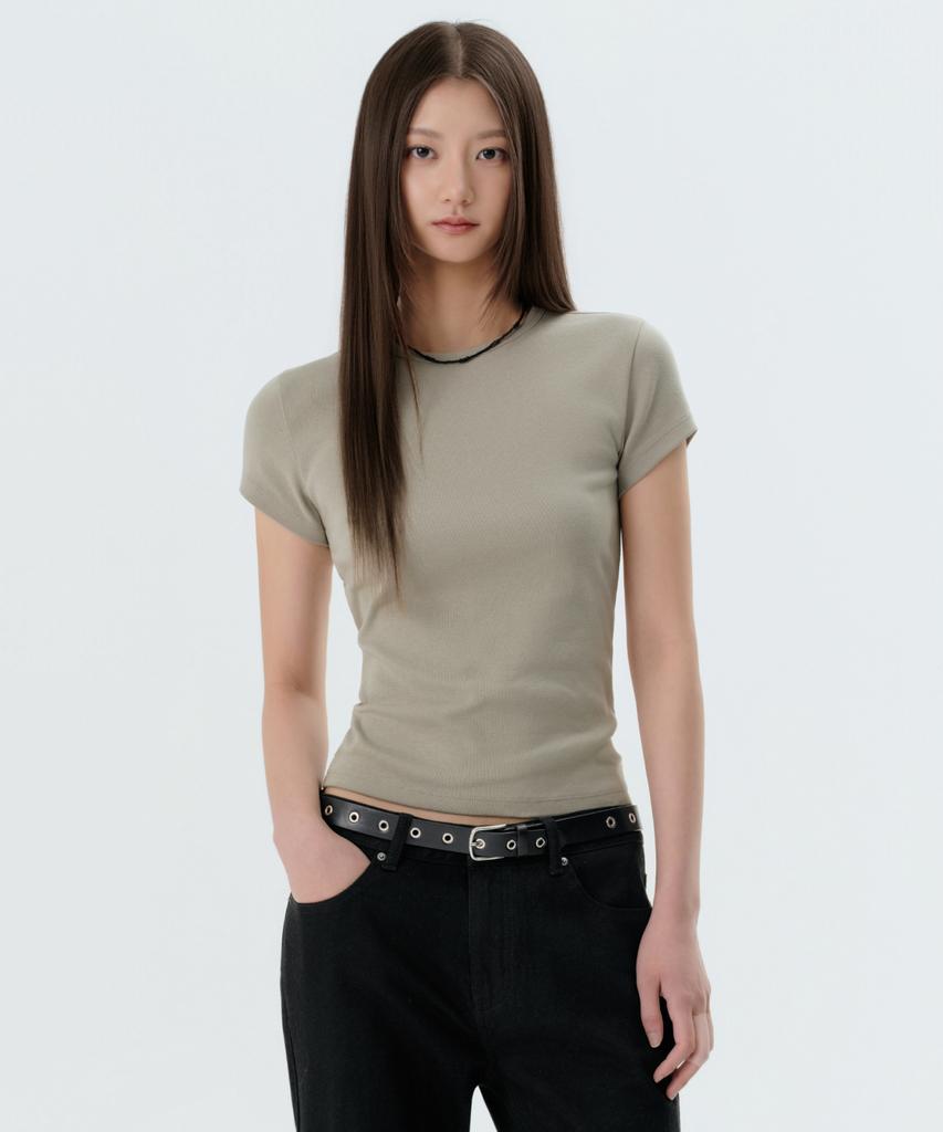 MUSINSA STANDARD WOMAN Women'S Slim Crew Neck T-Shirt [Khaki Beige]
