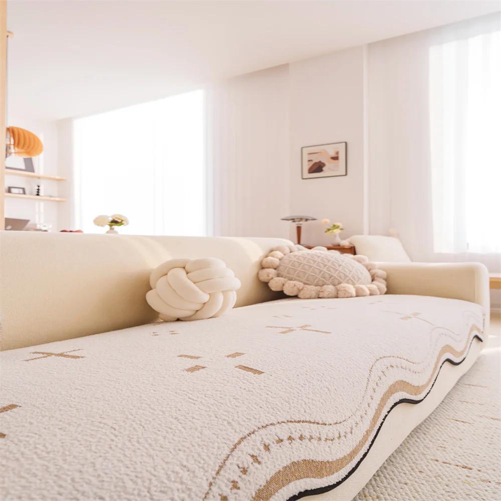 Rabbit Plush Sofa Cushion New Autumn and Winter a Whole Non-slip Cover Cloth Cover Set