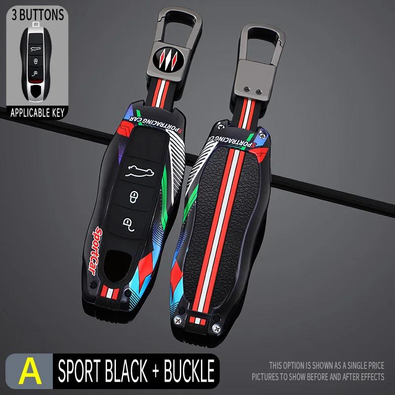 3 4 Bottons Racing Style Metal Car Key Case Fob Cover for Porsche Boxster Cayman Panamera Cayenne Macan 718 911 Taycan