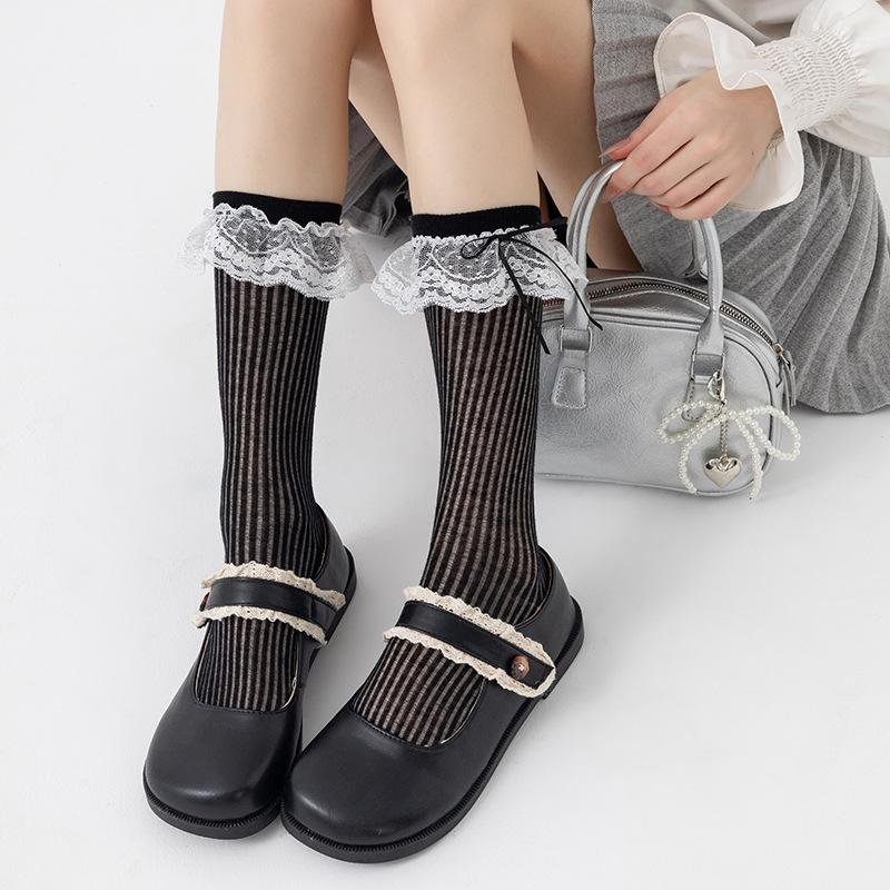 Women's Spring and Summer Thin Lace Lace Medium Tube Boneless Cotton Socks