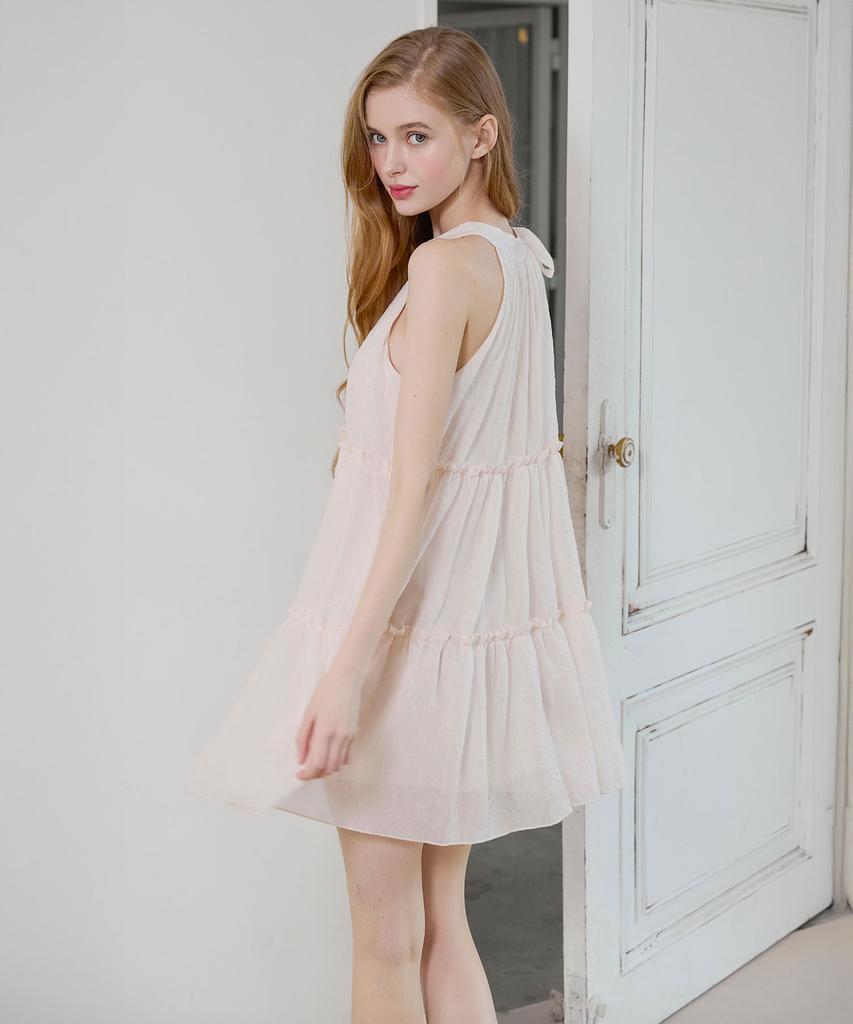 Bikini Bender Sehi'S Ribbon Halter Mini Dress - Baby Pink