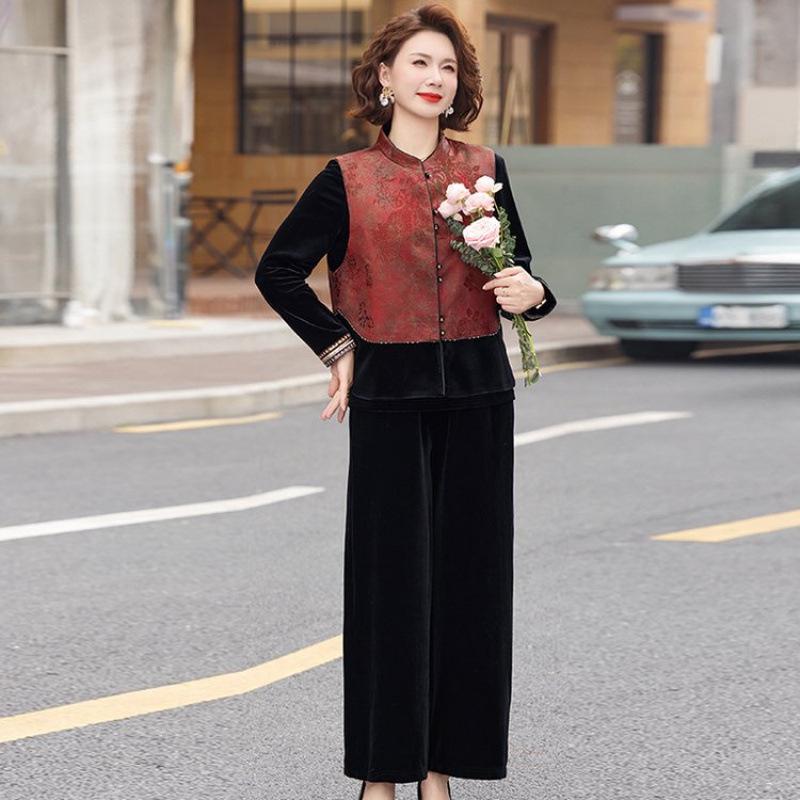 

Mother s Chinese Style Velvet Vest Jacket Suit for Middle-Aged Women - Spring/Autumn 2026 Collection 5XL [150-165 jin]