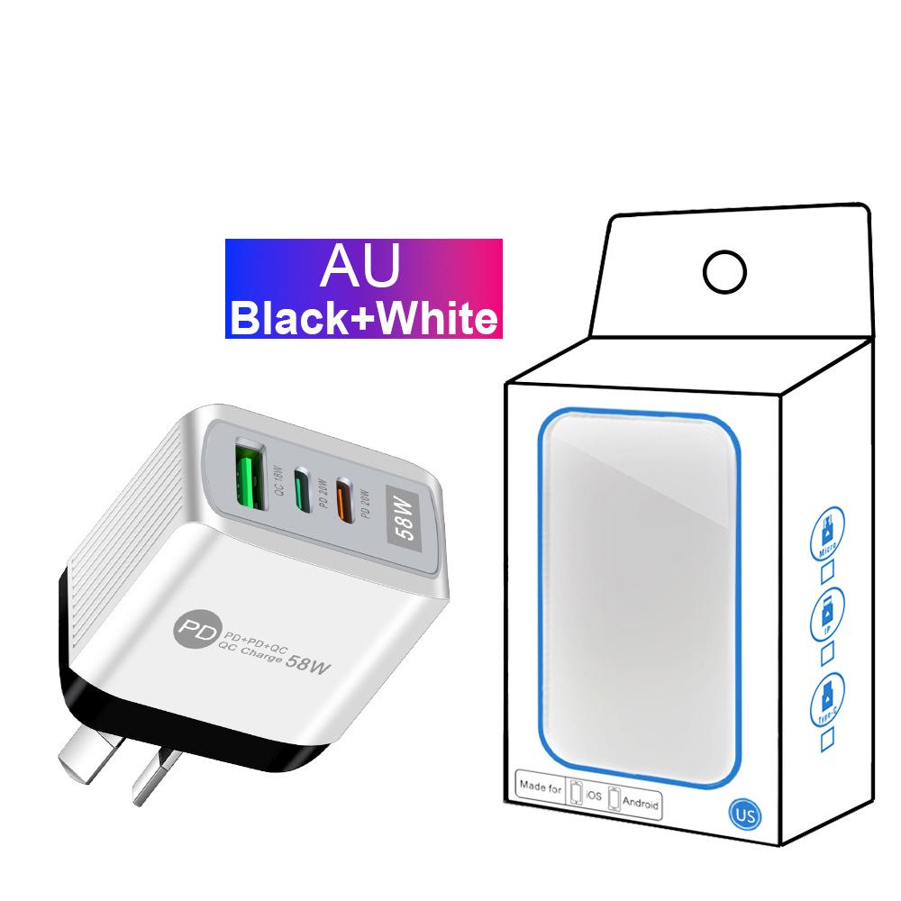 58W Dual Fast Charger with 2PD + QC3.0 for EU, US, UK, AU Plugs