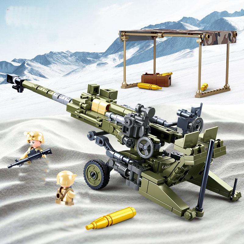 258PCS WW2 Army Light Howitzer Model Building Block Small Particles Compatible Kids Bricks Toys Construction Kits Boy Gift