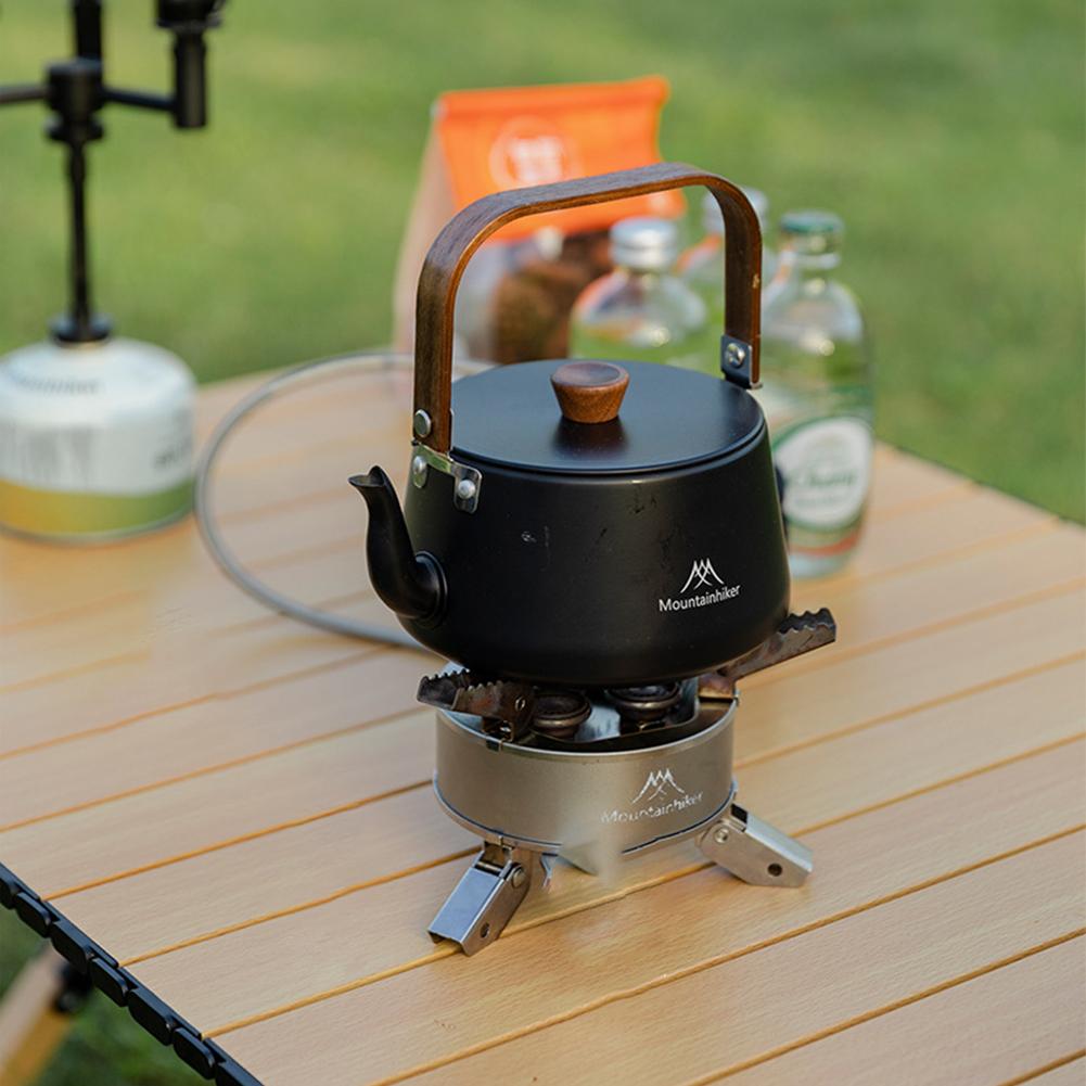 1.1L Ultralight Outdoor Kettle with Wood Handle Boiling Stovetop Pot Portable Lightweight Pot Outdoor Travel Tableware