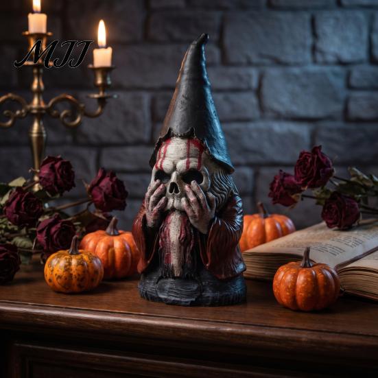 Desktop Display Statues 3D Printed Gothic Skull Gnome Ornament, Halloween Retro Spooky Ornaments for Home Decor Figurine and Garden Decoration, Unique