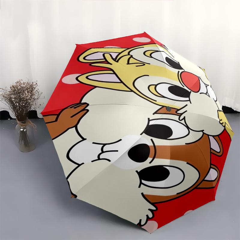 Red Chip 'n' Dale Cartoon Automatic Open/CloseUmbrella-CuteUmbrella with Cute Design, Portable 3-Fold Compact Umbrella for Men & Women, Vale