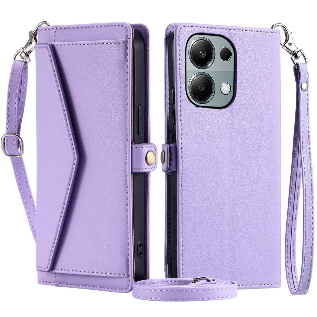Für Xiaomi Poco M6 Pro 4G/Redmi Note 13 Pro 4G Lederhülle Brieftasche Ständer Handyhülle mit Riemen