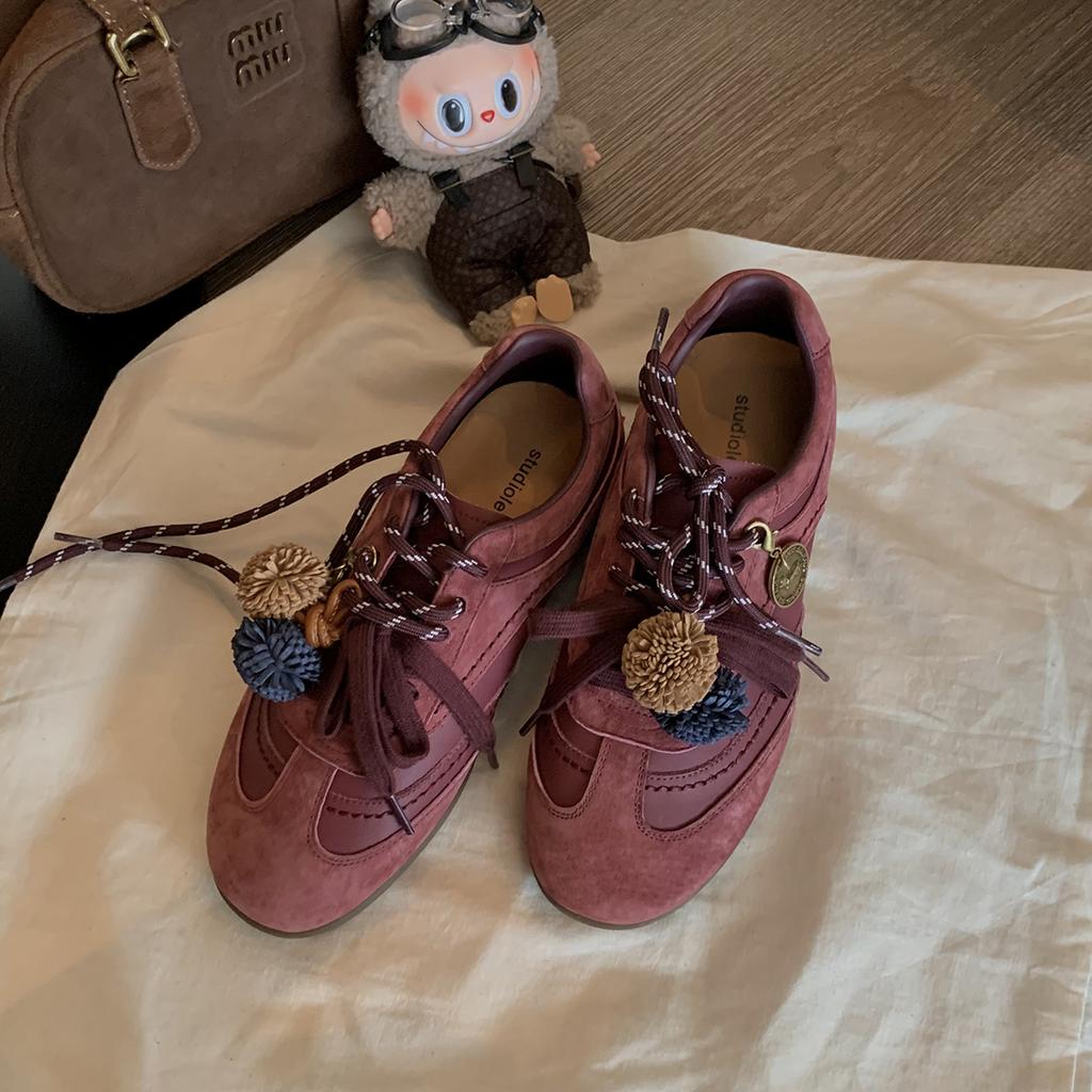 Lan Cabinet 2025 Autumn New Inner Height Increase of 3cm~ Fashionable Contrasting Shoelaces Round Head Pine Cone Casual Moral Training Shoes Women