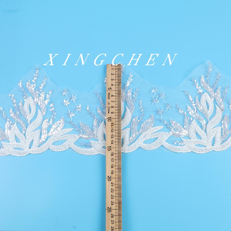 

16 см Сетчатая вышивка Вышивка бисером Кружево Штрих-код, Украшение для одежды DIY Аксессуары, Кружевные аксессуары для горловины с ручной вышивкой бисером White/Bead/16CM