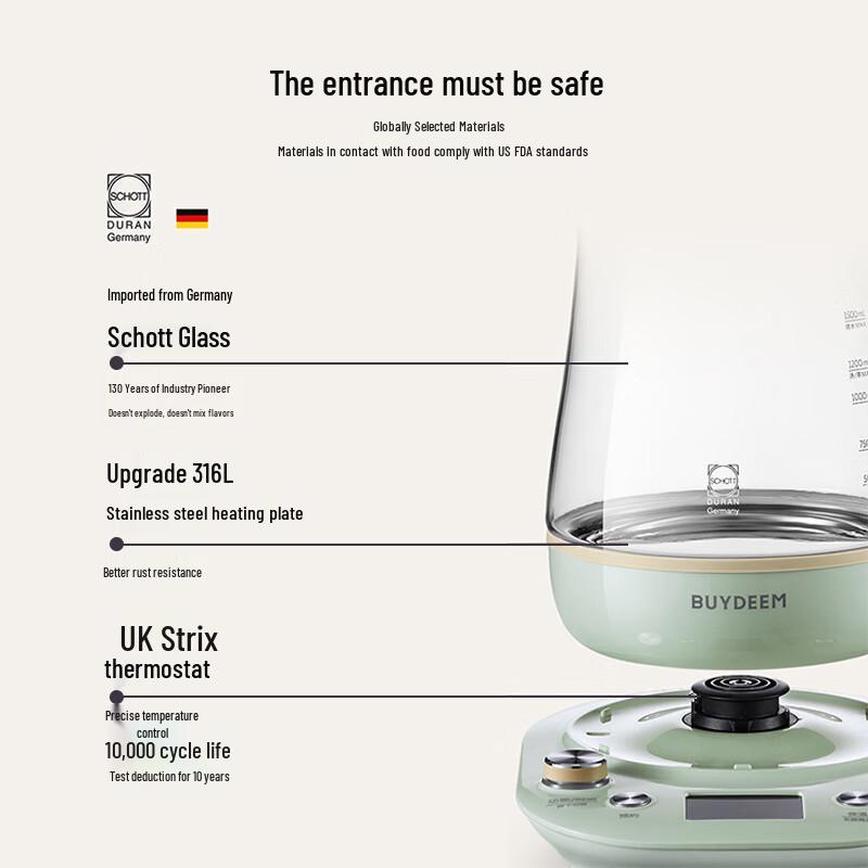 Buydeem K165 Multi-functional Health Pot with Steamer & Stew Pot, 1.5L CN plug (adapter included)
