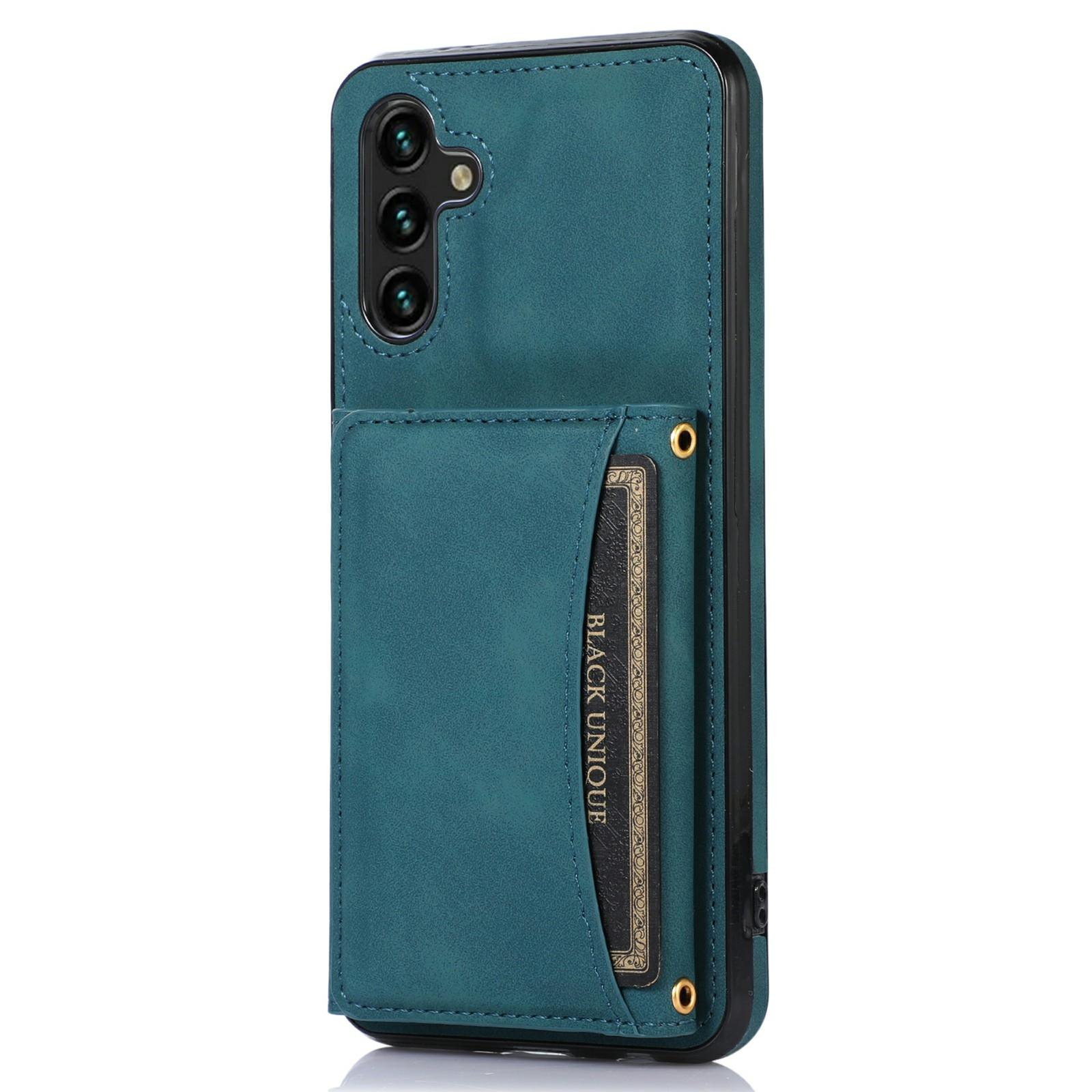 

For Samsung Galaxy A36 5G Phone Case Tri-Fold Wallet Kickstand PU Leather+TPU Back Cover Blue