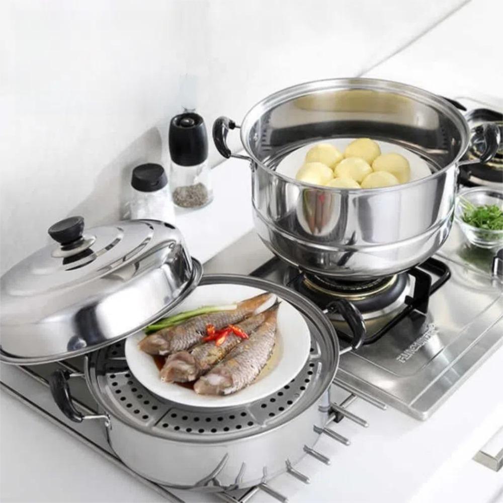 Stainless Steel Soup Steam Pot 26-34cm Stockpot Cookware Steamer Cooker Induction Cooker Gas