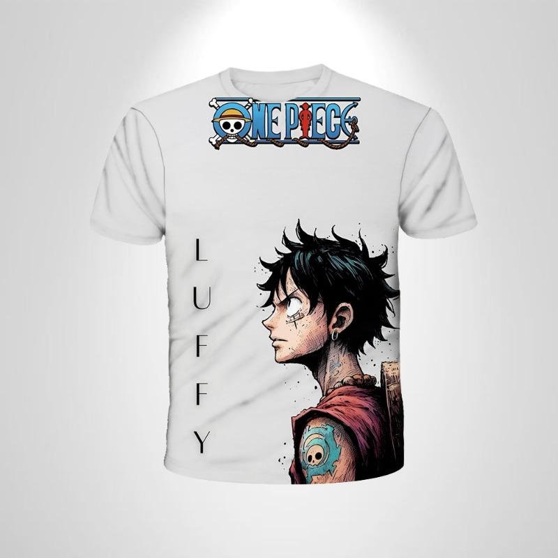 Cartoon Short-sleeved Cosplay Luffy Men  Anime One Piece Boy T-shirt Mans Top Boy Loose Men Clothing Black T-shirt