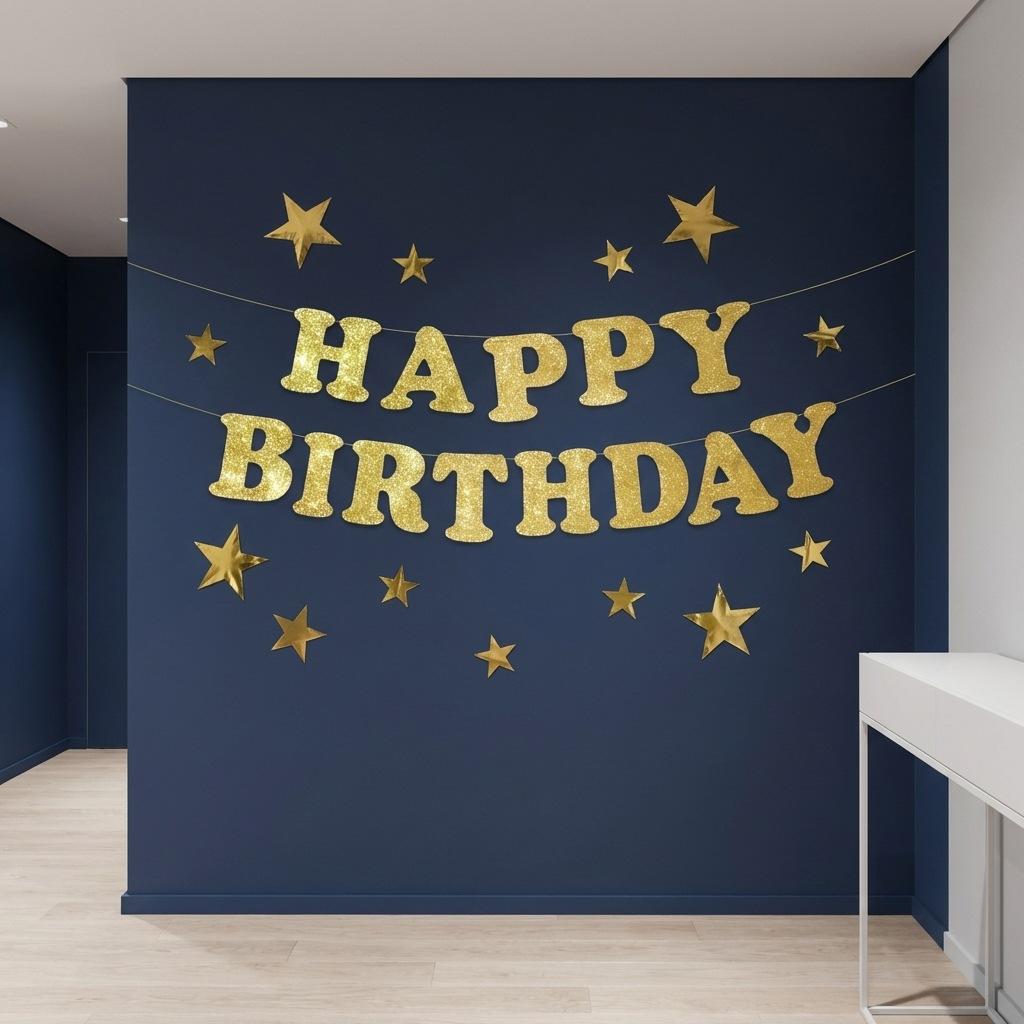 Birthday Letter Glitter Flag Set, Including Threading Needle Ribbon, Essential Decorative Supplies For Birthday Party Scene Arrangement