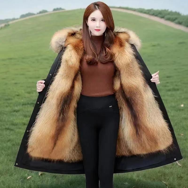 High Quality Middle-Aged Mom Winter Parka With Detachable Liner Thick Plush Imitation Fox Fur Warm Cotton Coat New Style