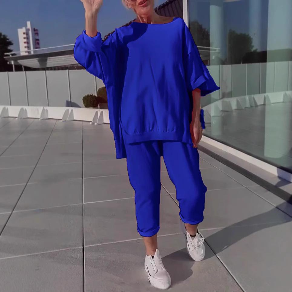 

Women s Casual Short Sleeve Loose Fit Tracksuit Set with 7/8 Pants in Bright Pink XXXL темно-синього кольору