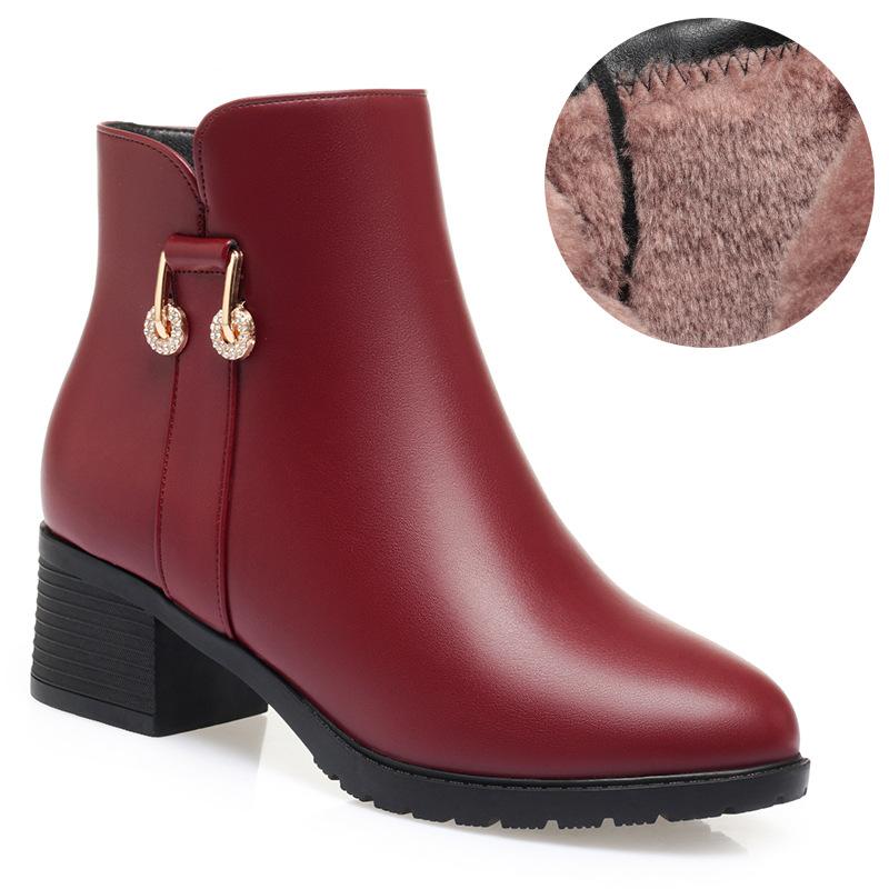 Women's thick-heeled short boots, autumn and winter new single boots, soft leather and velvet leather shoes
