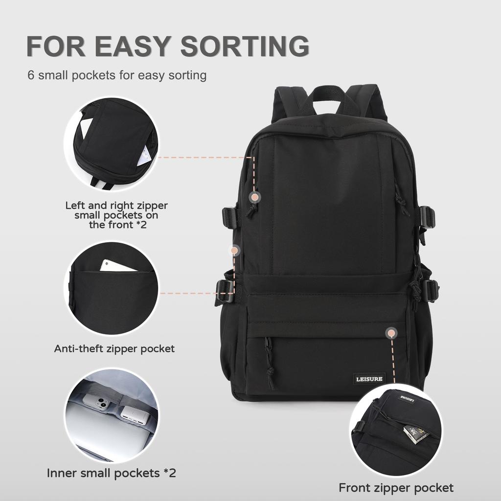 Solid Color School Backpack for Women Men, Multi-pocket Casual High School Girls Boys Laptop Backpacks, Lightweight Cute Bookbag