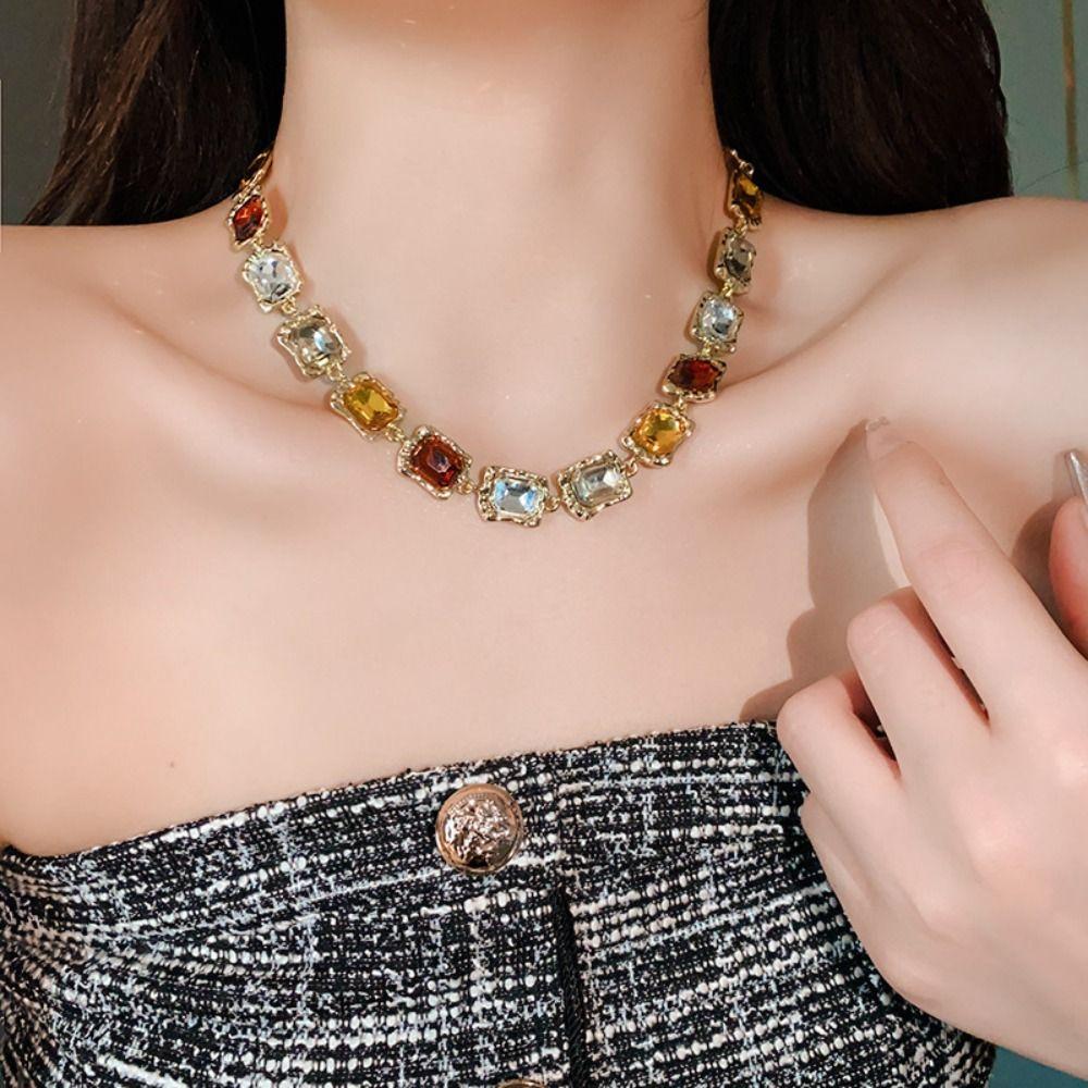 Multifunction Square Crystal Jewelry Korean Style Sparkling Necklace Wedding