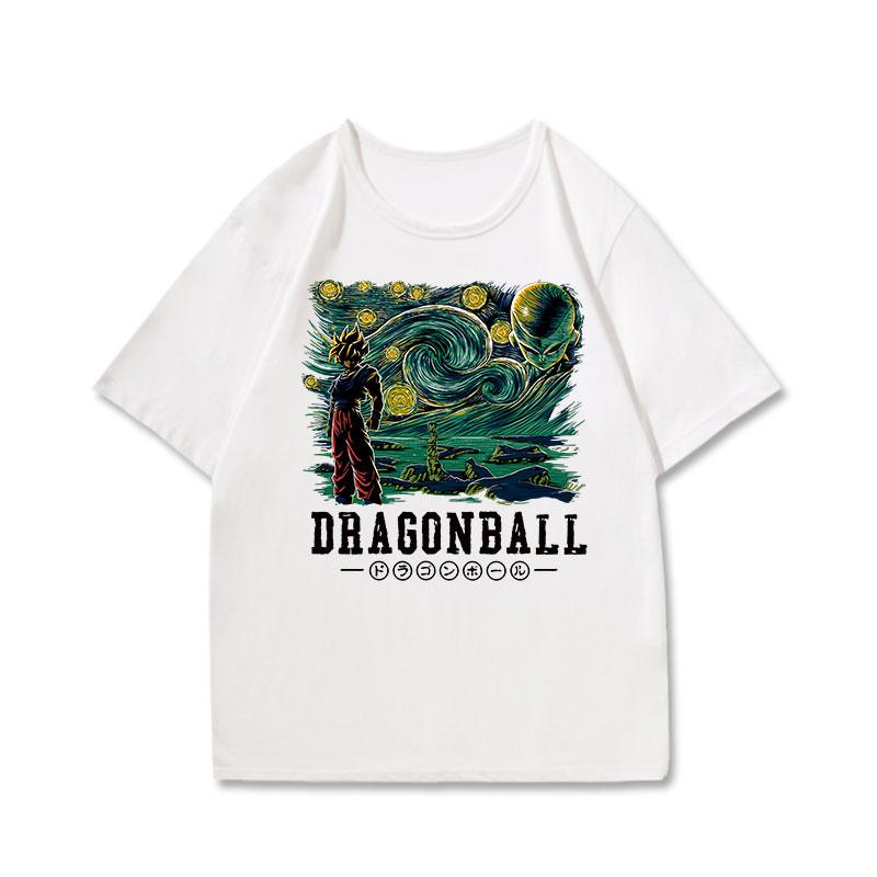Dragon Ball Starry Sky Oil Painting Style Shortsleeved Super Fire Top Sense Popular Animation Clothes Summer Sports Leisure Top