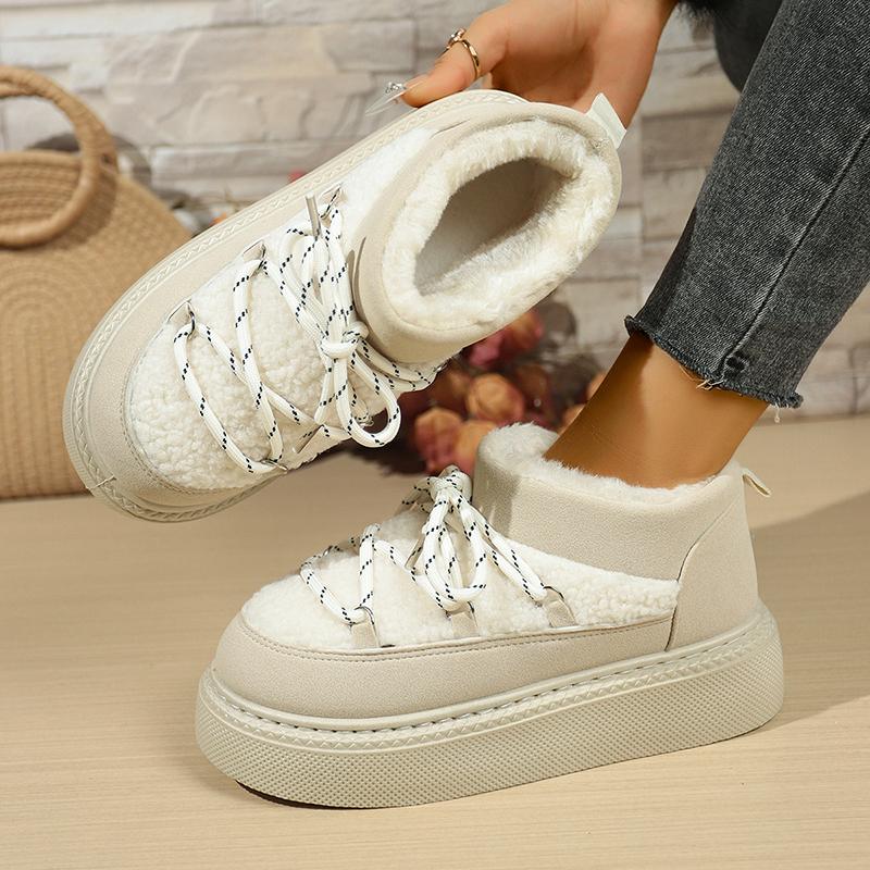 Fashion Fashion Lace Up Platform Snow Boots Women 2025 Thicken Plush Warm Winter Boots Woman Thick Sole Non Slip Cotton Padded Shoes