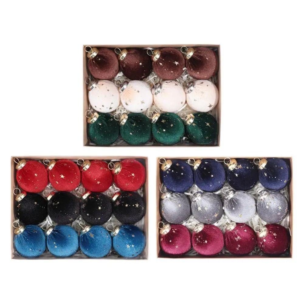 12Pcs/set Creative Flocking Christmas Ball Shiny Xmas Tree Hanging Pendants  Party Decorations