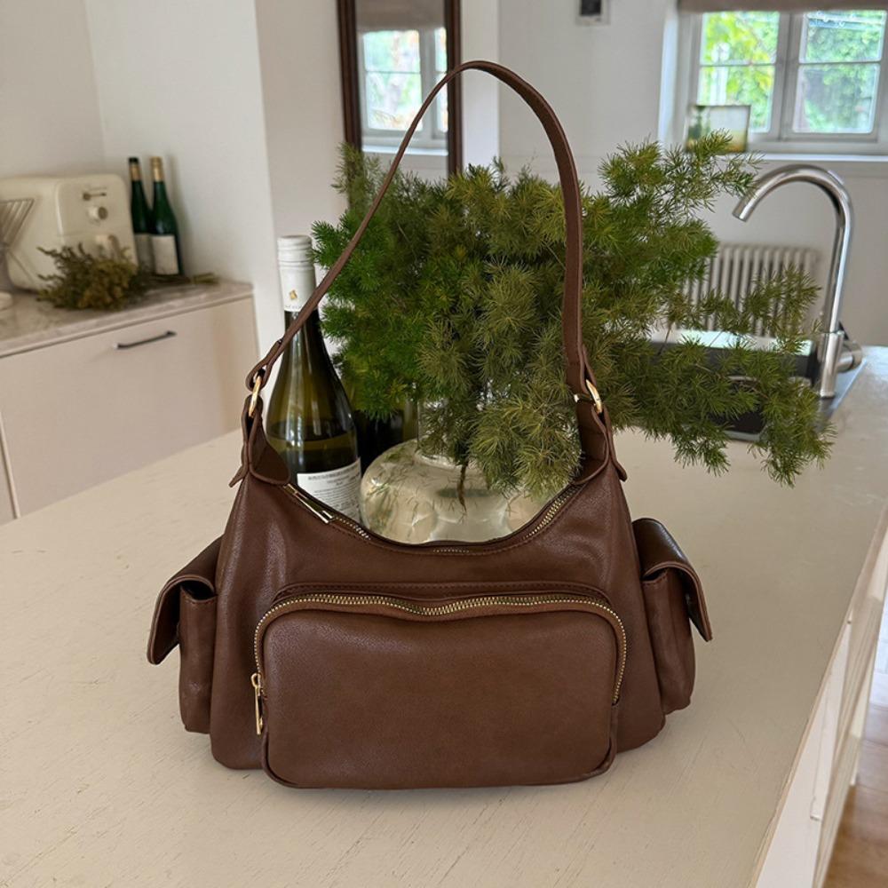 

Fashion Retro Shoulder Bag Y2K Armpit Bag Trend Hobo Bag Shopping коричневый