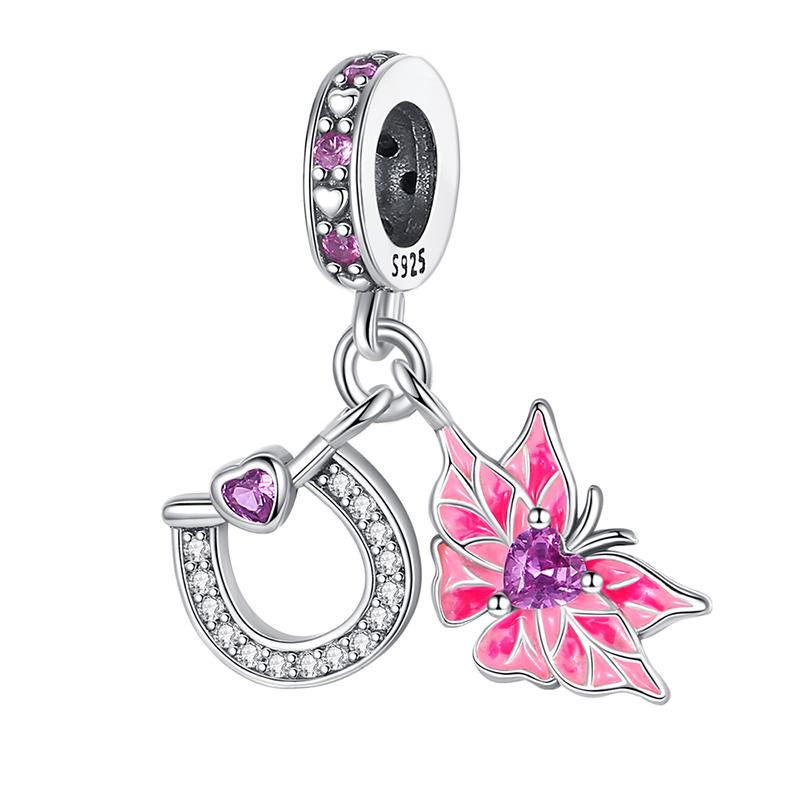 Copper Metal Butterfly Dragonfly Flower Pink Zircon Themed Sweet Charm Bead Components Bead Components Compatible With Pan Authentic Original