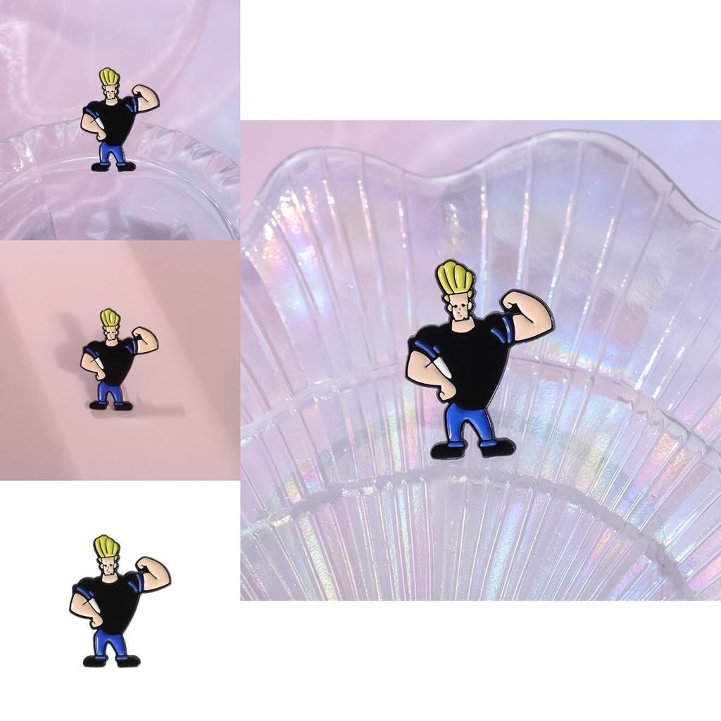 Chic Quirky And Yellow Haired Muscular Cartoon Brooch In Alloy Material For Decorative And Use Functional