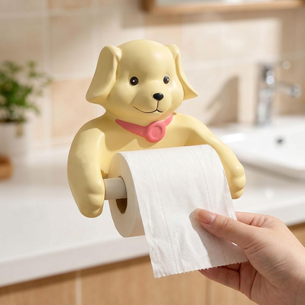 Creative Cartoon Dog Tissue Holder Decorative Paper Towel Dispenser Stand for Home Bathroom Kitchen Use Durable Resin Material