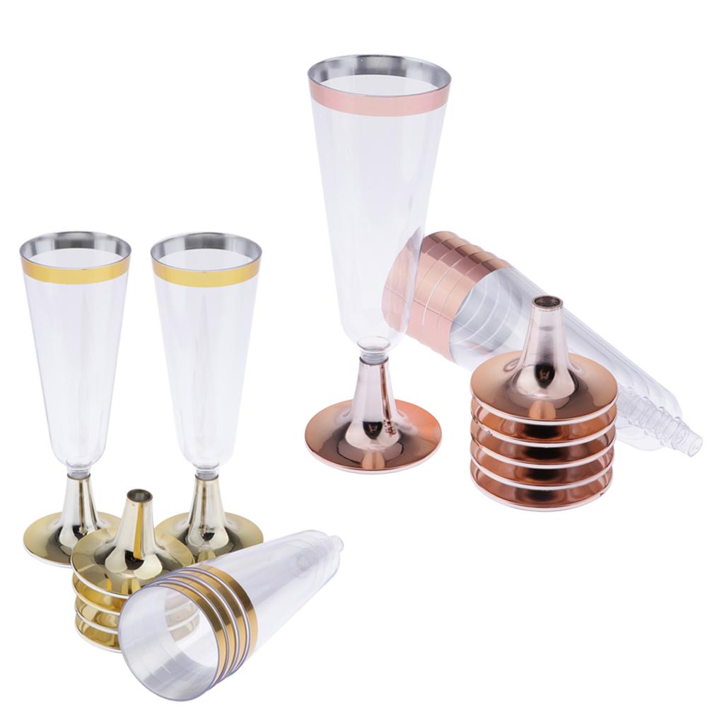 12x Disposable Plastic Champagne Cups with Rose Gold/Gold