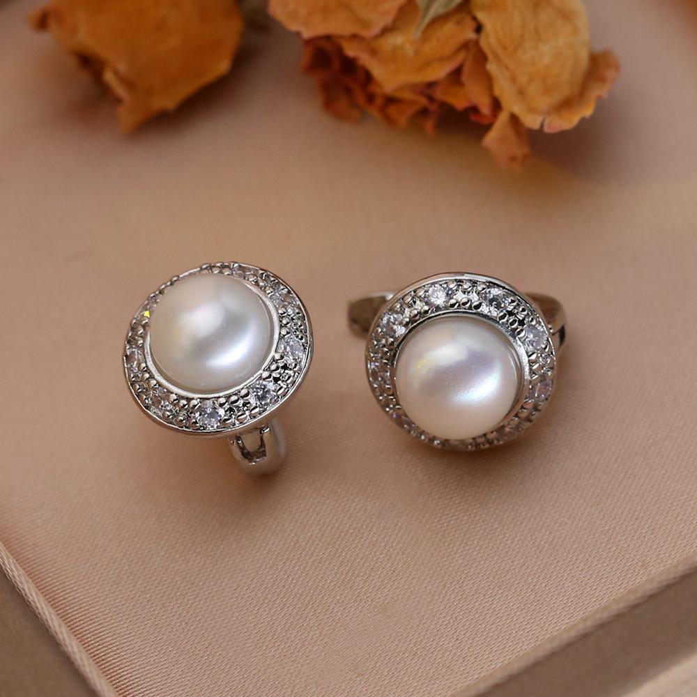 Náušnice z prírodných sladkovodných perál Módne perlové napichovacie náušnice s kubickými zirkónmi Pre ženy Párty šperky