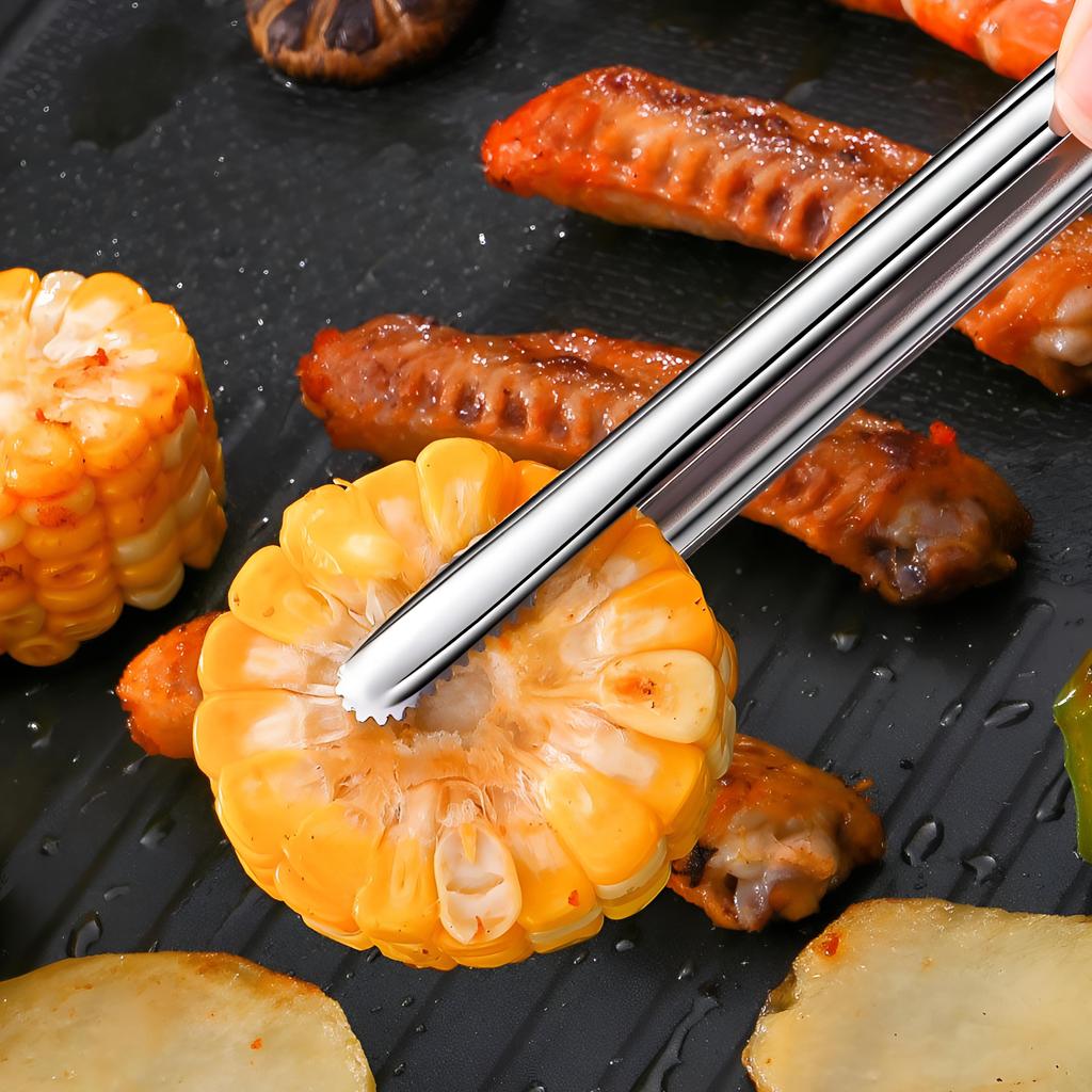 Stainless Steel Grill Tongs Food Clip BBQ Steak Clip Bread Tong Cooking Utensils Party Non-Slip Kitchen Gadgets Accessories