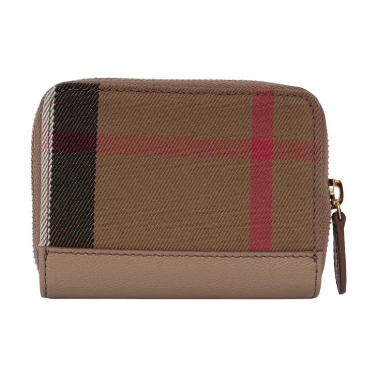 Burberry Check Print Cotton Canvas And Leather Wallet Women Wallet Chestnut 80845281