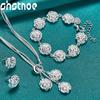 925 Silver 3pcs/lot Jewelry Set Rose Flower Pendant Chain Necklace Bracelet Earring Series For Woman Girl Wedding Party