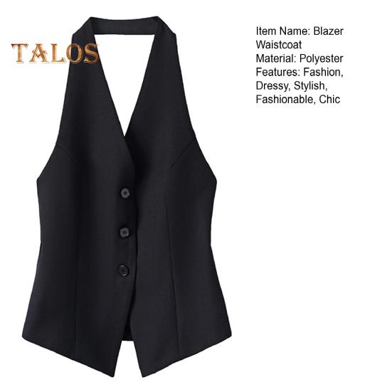 Women's Halter V Neck Suit Vest Button Down Backless Blazer Waistcoat Sleeveless Crop Tank Top Vintage Dressy Vest