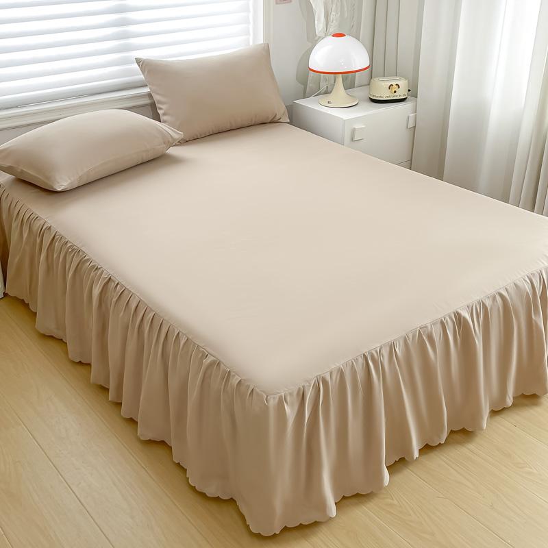 3-piece Set: Solid-color Bed Skirt + Pair of Pillowcases (without Cores), Bedspread, Mattress Cover, Bed Sheet, Bedding