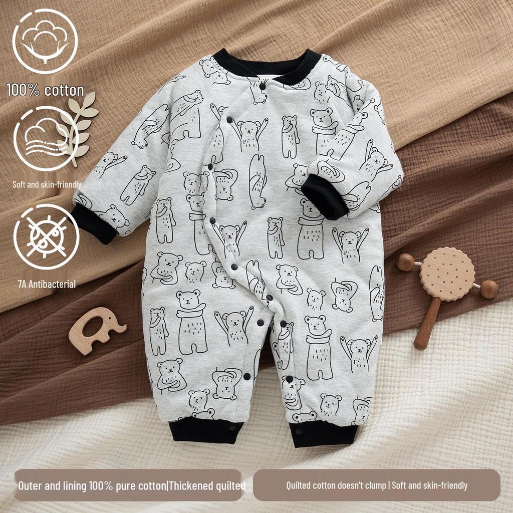 Newborn Boys' Winter Quilted Jacket: Thick, Warm, Stylish Outdoor Jumpsuit