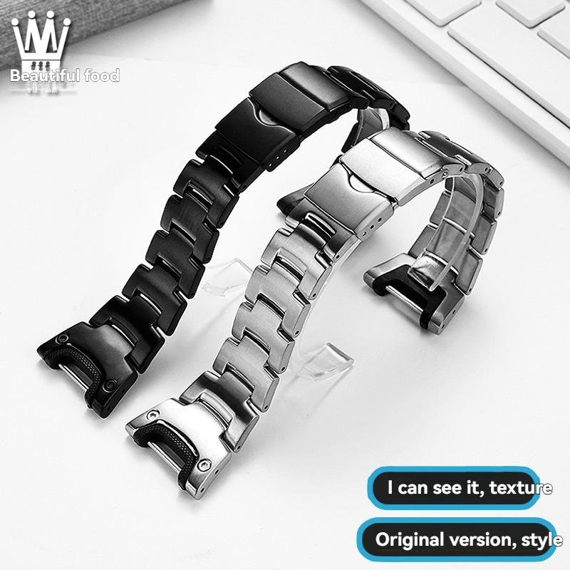 For Casio PROTREK Series 3071 PRG-110T/Y PRW-1300 Modified Titanium Alloy Watch Strap with Men's Titanium Steel Black Bracelet