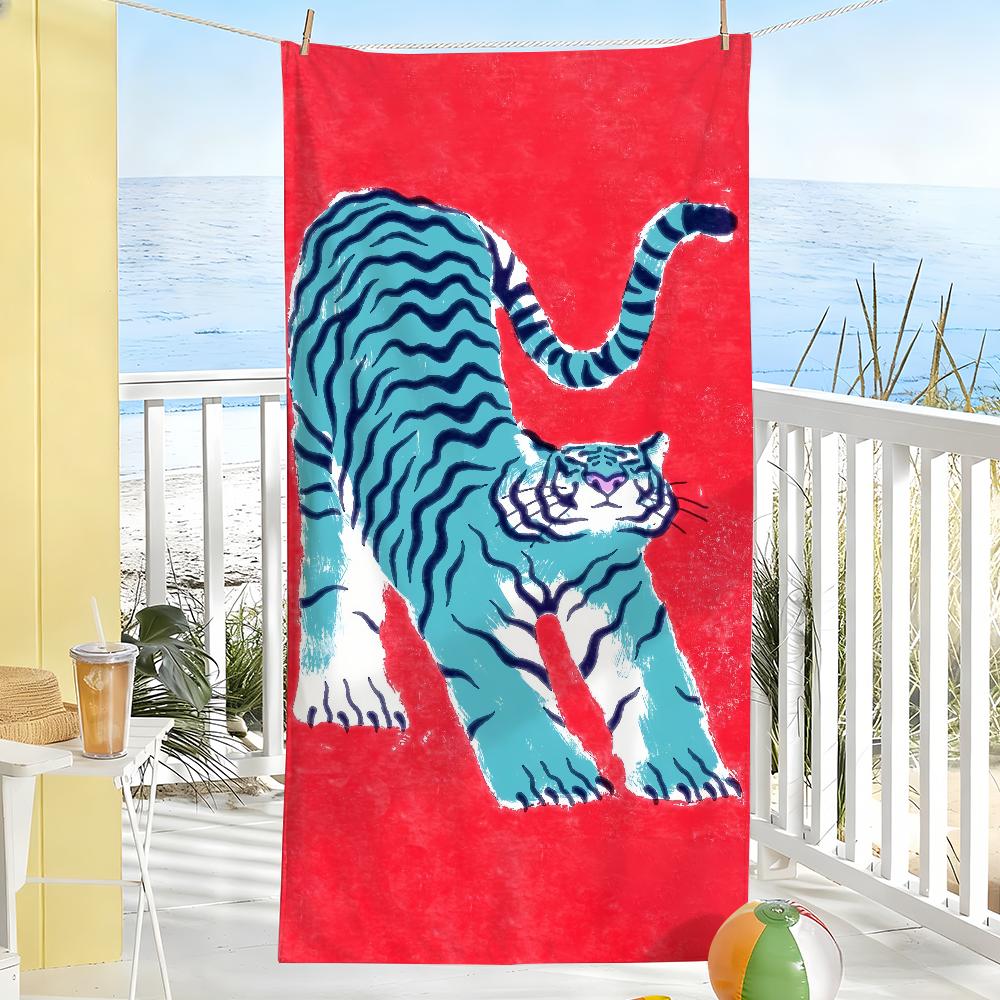 

Animal Style Tiger Towel Soft Pool Gift For Travel Gym Shower Camping Quick Dry Sports Large Beach Towels W30*H60(CM)