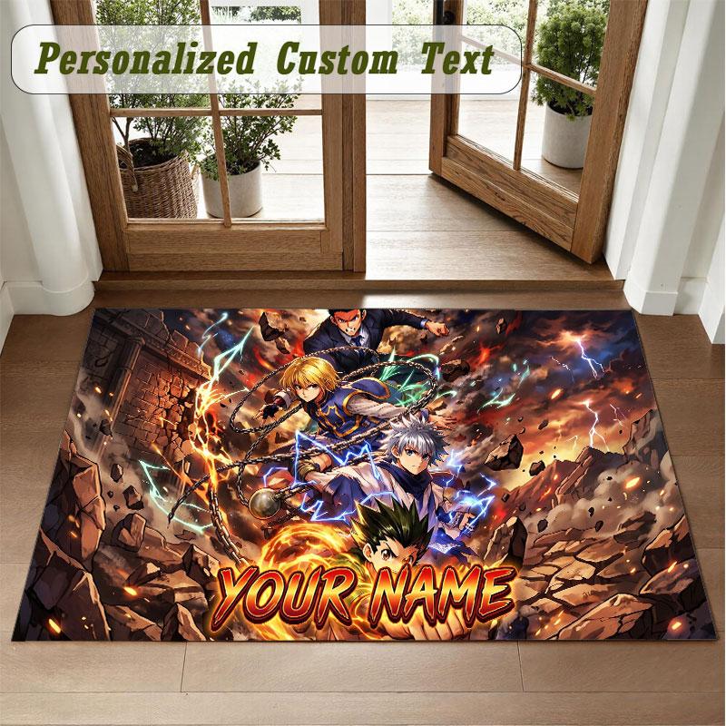 Crystal Velvet Square Rug Custom NameHunter × Hunter Pattern Non Slip Home Floor Decor Rug