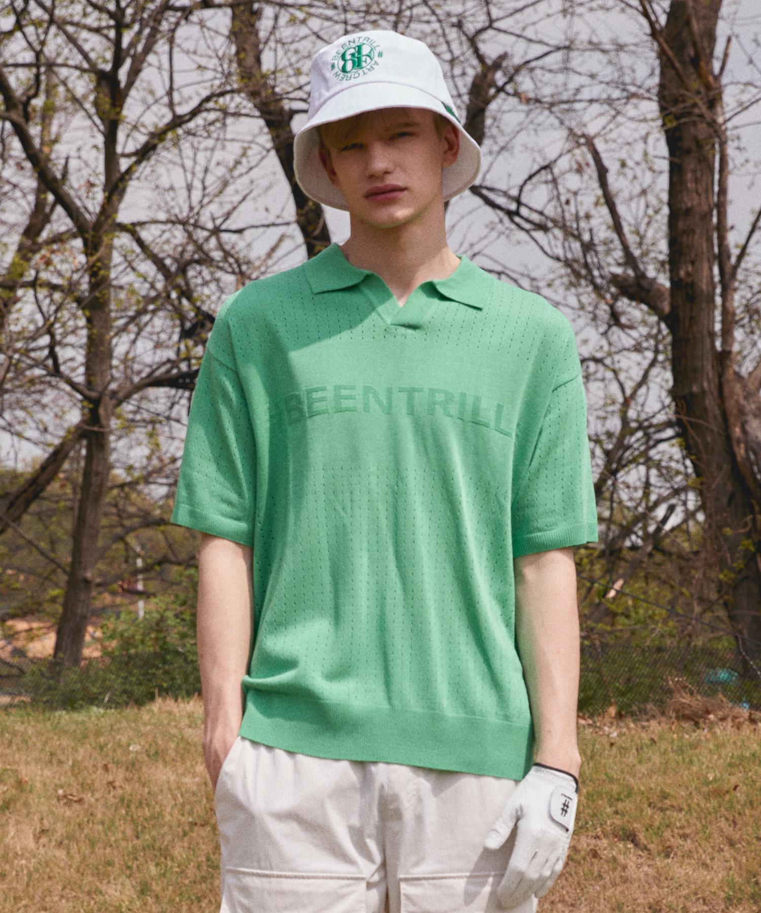 Vintril Short Sleeve Collared Knit (Light Green) M
