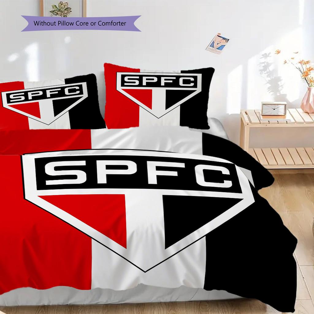 Sao Paulo FC Pattern Bedding Quilt Set Quilt Cover Pillowcase Home Decoration Birthday Gift (1 * Duvet Cover + 2 * Pillowcase, Without Core)